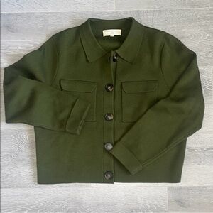Sezane Olive Green Button-Front Wool Jacket Cardigan